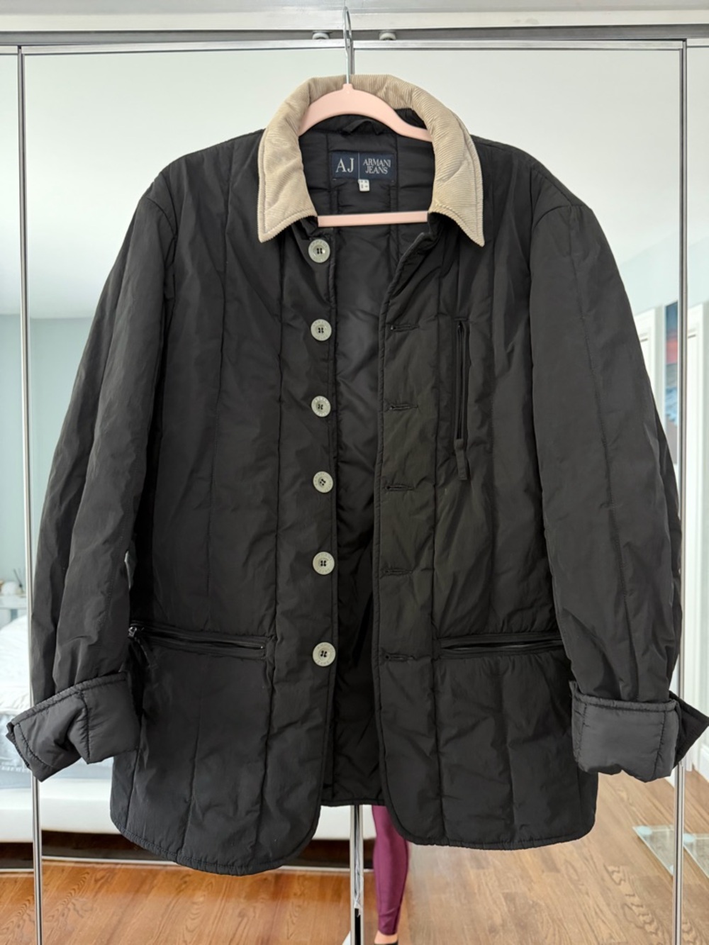 Armani Jeans Black Jacket with Tan Corduroy Collar